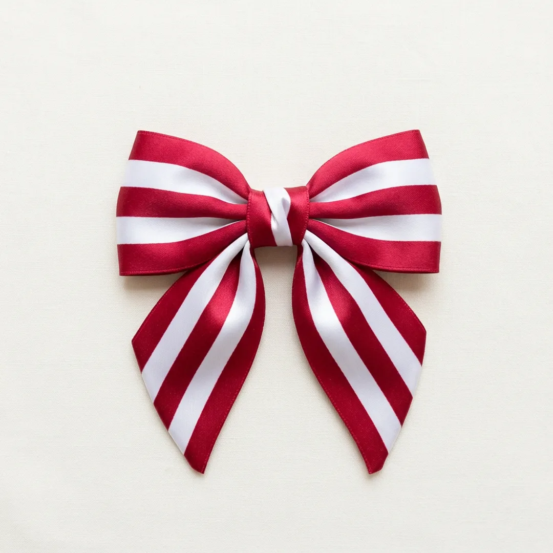 Crimson and white varsity stripe satin hair bow