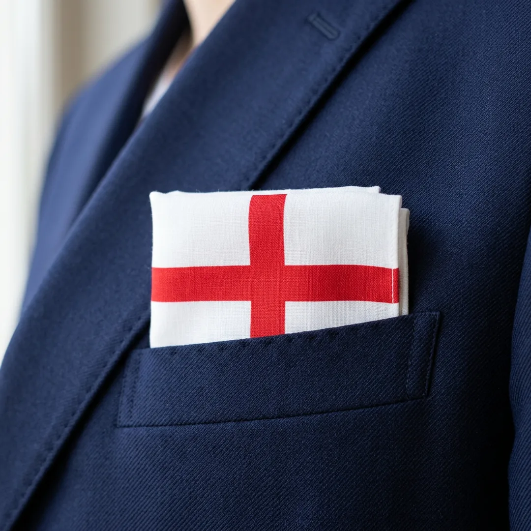 England St. George's Cross pocket square with bold red cross on white ground