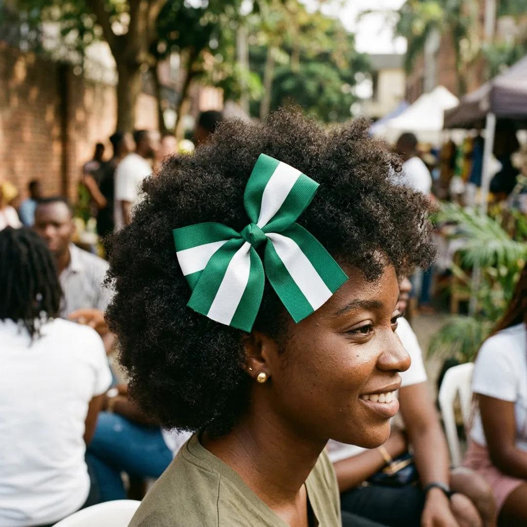 Nigeria flag bow with green-white-green vertical stripe design