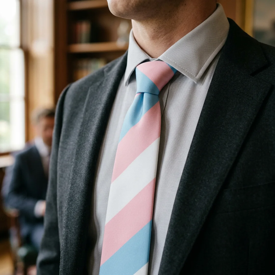 Transgender flag necktie in light blue, pink, and white stripes